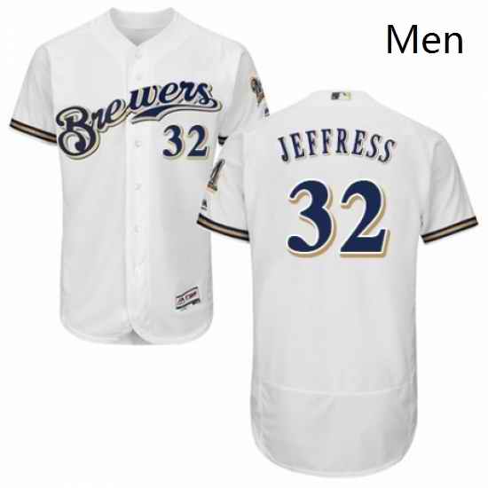 Mens Majestic Milwaukee Brewers 32 Jeremy Jeffress White Alternate Flex Base Authentic Collection MLB Jersey